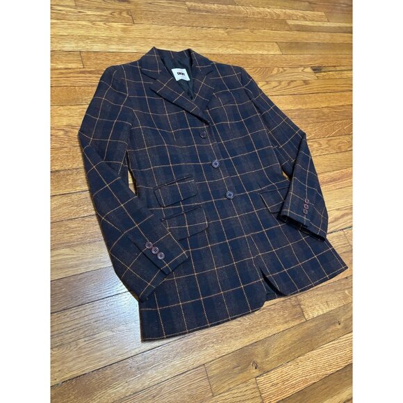 Vintage DKNY Womens Blazer Jacket Size 2 Wool Blend Black Plaid 3 Button Career - Picture 3 of 8